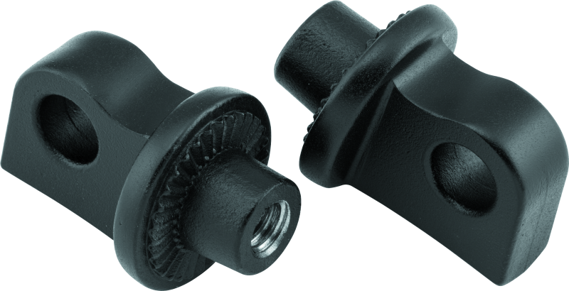 Kuryakyn satin black splined peg adapters for powersports footrests, Model 8898, used for motorcycle footrest customization.