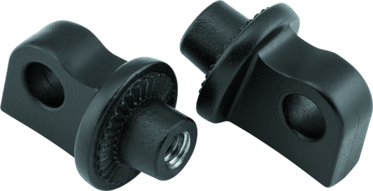 Kuryakyn satin black splined peg adapters for powersports footrests, Model 8898, used for motorcycle footrest customization.