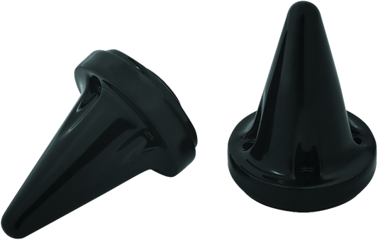 Pair of black Kuryakyn Stiletto end caps for ISO and ISO-Flame grips, designed for motorcycle handlebar grips.