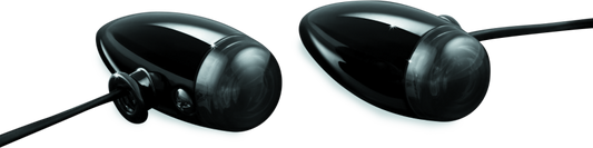 Kuryakyn Super Bright LED Mini Bullet Lights in amber with glossy black finish, designed for motorcycle accent lighting.