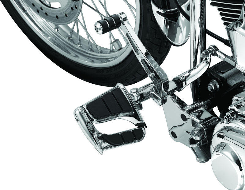 Kuryakyn Swingwing motorcycle footpeg with male mount adapter in chrome, designed for comfortable rider foot support.