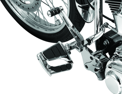 Kuryakyn Swingwing motorcycle footpeg with male mount adapter in chrome, designed for comfortable rider foot support.