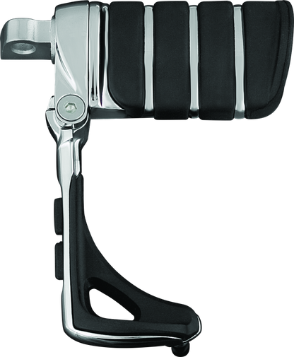 Chrome Kuryakyn Switchblade Pegs with Male Mount Adapter for Harley and metric motorcycles, featuring sleek metal design