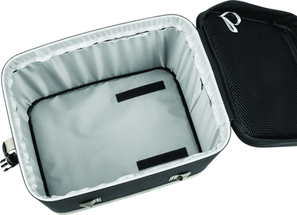 Kuryakyn SXS Seat Console with Cooler in black for powersports vehicles, featuring storage and cooling compartments.