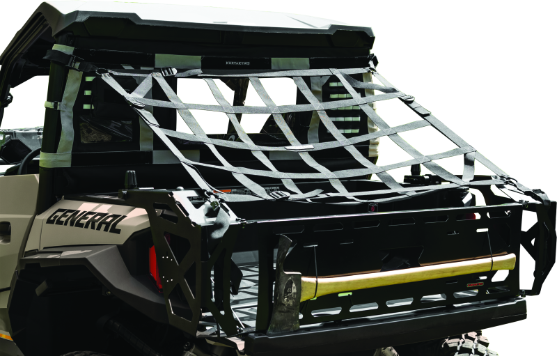 Kuryakyn Takrak cargo net for SXS and motorcycle, featuring secure straps for reliable powersports cargo transportation.