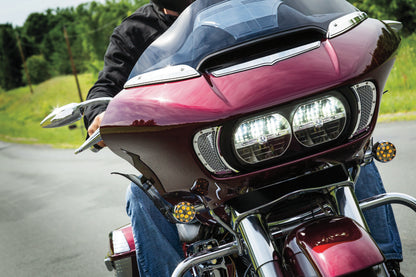 Kuryakyn Teardrop Chrome Mirrors with 5-inch wide convex glass for enhanced rear visibility on motorcycle handlebars.