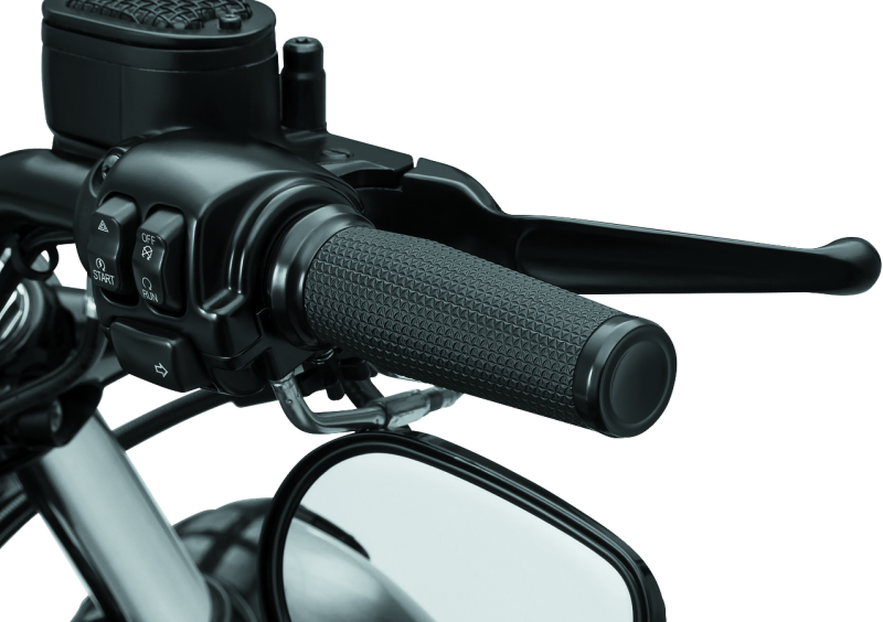 Kuryakyn Thresher grips with dual cables in black, featuring ergonomic shark tooth design for powersports vehicle handlebars.