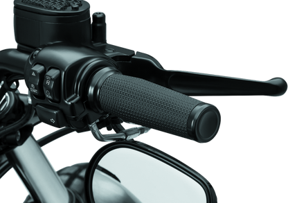 Kuryakyn Thresher grips with dual cables in black, featuring ergonomic shark tooth design for powersports vehicle handlebars.