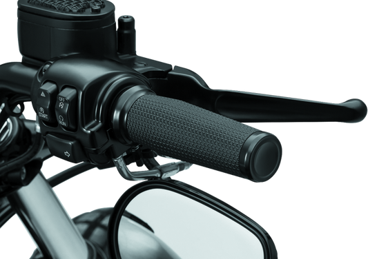 Kuryakyn Thresher grips with dual cables in black, featuring ergonomic shark tooth design for powersports vehicle handlebars.
