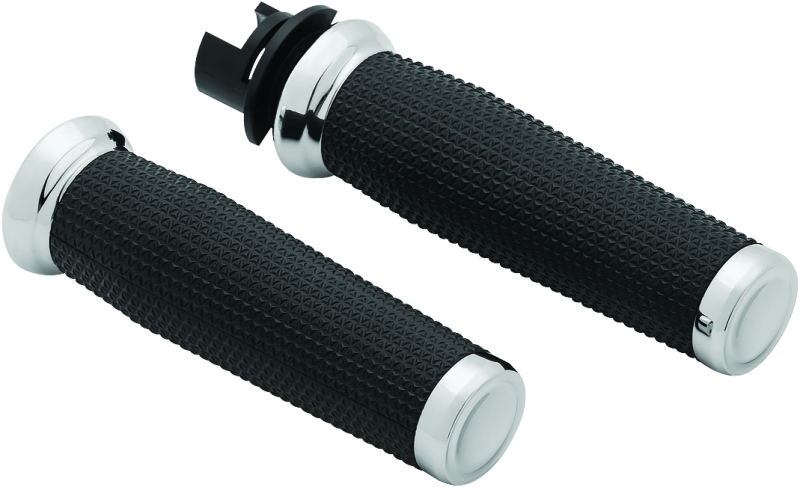 Chrome Kuryakyn Thresher grips for 2014-2017 Indian motorcycle models, featuring textured design and ergonomic shape.