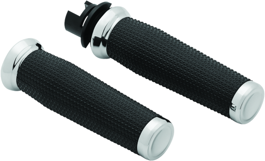 Chrome Kuryakyn Thresher grips for 2014-2017 Indian motorcycle models, featuring textured design and ergonomic shape.