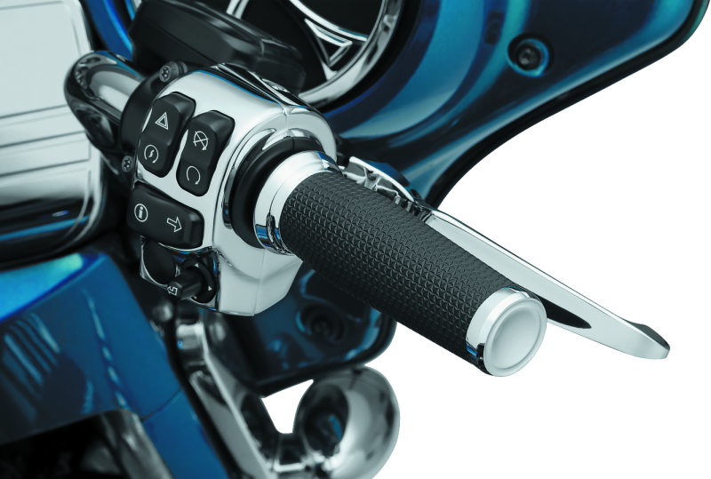 Kuryakyn Thresher grips throttle-by-wire chrome motorcycle handlebar grips for enhanced style and control.