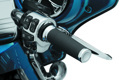 Kuryakyn Thresher grips throttle-by-wire chrome motorcycle handlebar grips for enhanced style and control.