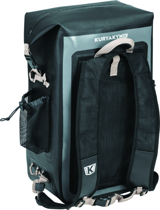 Kuryakyn Torke 25L Dry Waterproof Motorcycle Backpack with reflective logos and versatile storage for riders.