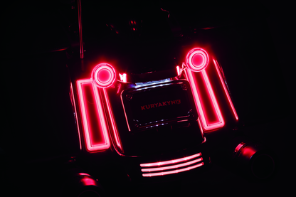 Kuryakyn Tracer Filler Panel Lights with red lens, custom LED accent for motorcycle saddlebags, enhancing style and visibility.