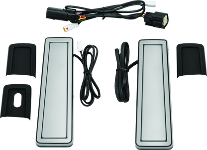 Kuryakyn Tracer Filler Panel Lights with Smoke Lens installed on Harley-Davidson saddlebags for enhanced style and visibility
