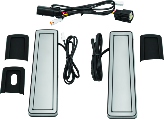 Kuryakyn Tracer Filler Panel Lights with Smoke Lens installed on Harley-Davidson saddlebags for enhanced style and visibility