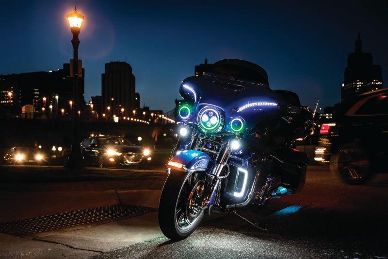 Kuryakyn Tracer LED front turn signal insert for Harley Davidson FLHX and FLTR models 2008-2015, close-up view of the signal lights