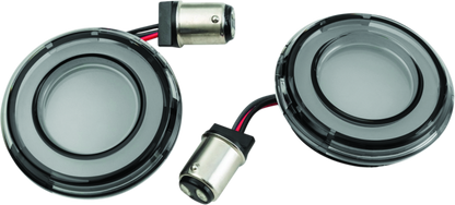 Kuryakyn Tracer LED rear turn signal inserts with red smoke lens for Harley Davidson FLHX and FLTRX models.