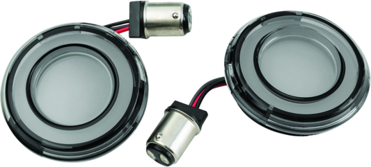 Kuryakyn Tracer LED rear turn signal inserts with red smoke lens for Harley Davidson FLHX and FLTRX models.