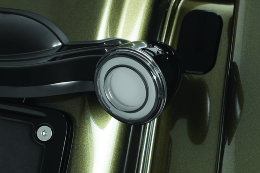 Kuryakyn Tracer LED rear turn signal inserts with red smoke lens for Harley Davidson FLHX and FLTRX models.