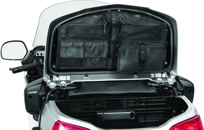 Kuryakyn trunk lid organizer for Honda Gold Wing 2001-2005, showing the black storage compartments on the vehicle's trunk lid.