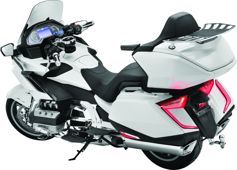 Kuryakyn Upper Air Deflectors for Honda GL1800 Gold Wing motorcycle, mounted on handlebars, in black finish.