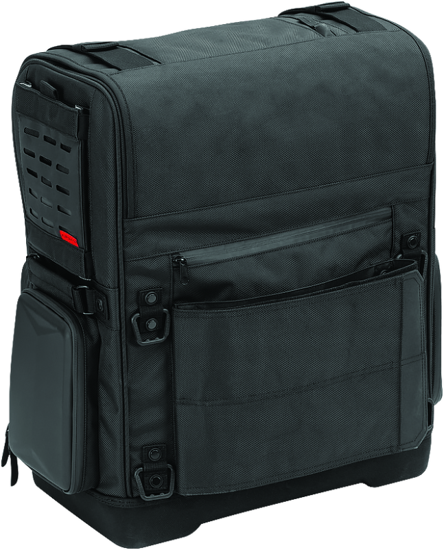 Kuryakyn Xkursion XS Odyssey motorcycle luggage bag in black with storage compartments and adjustable straps, designed for touring bikes.