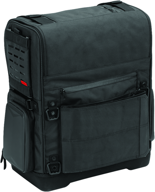 Kuryakyn Xkursion XS Odyssey motorcycle luggage bag in black with storage compartments and adjustable straps, designed for touring bikes.