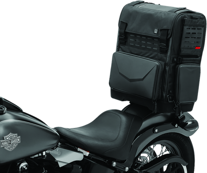 Kuryakyn Xkursion XS Odyssey motorcycle luggage bag in black with straps and zippers, designed for motorcycle touring.