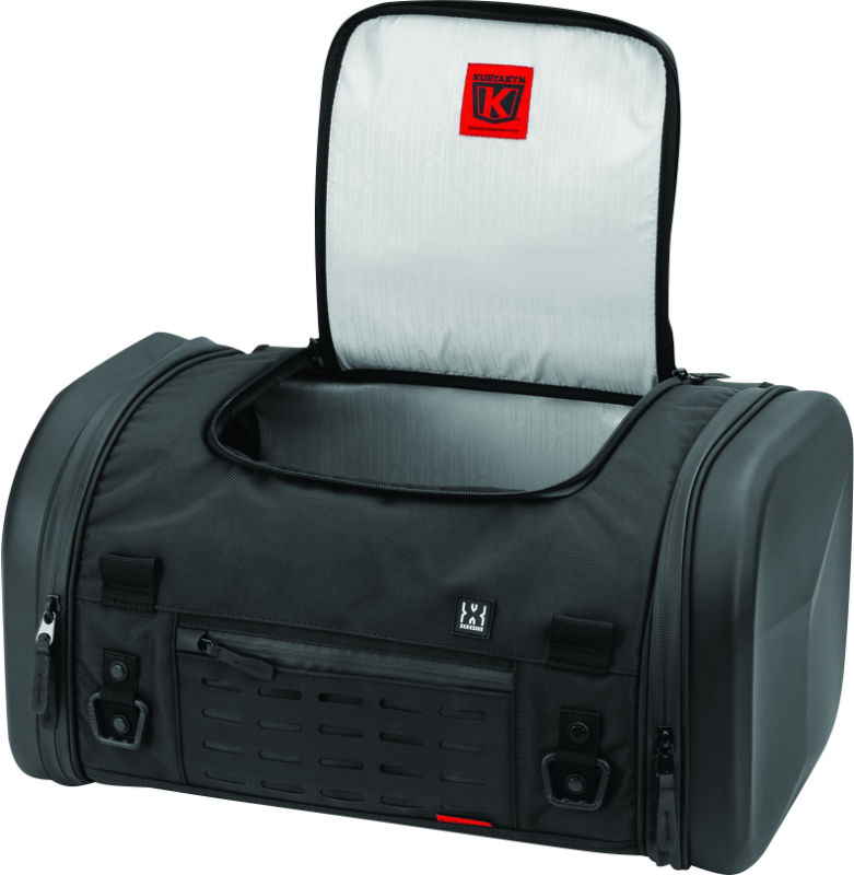 Kuryakyn Xkursion XS Steward Roll Bag for powersports vehicles, durable storage with adjustable straps and compact design.