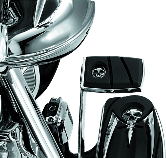 Kuryakyn Zombie brake pedal pad for Harley-Davidson FL models with chrome finish and aggressive skull design, providing enhanced comfort.