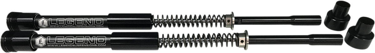 Legend Suspension AXEO23 front end suspension for FLH 2014-2016 models with 23-inch wheels, shown on a motorcycle.