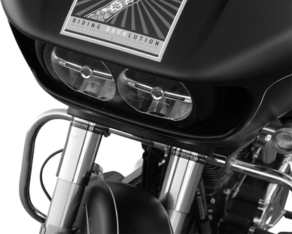 Legend Suspension AXEO23 front end suspension for FLH 2014-2016 models with 23-inch wheels, showcasing the suspension components.