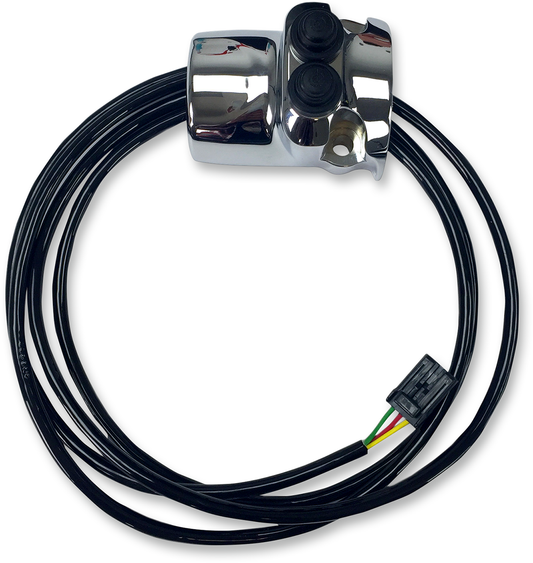 Legend Suspension chrome handlebar-mounted control assembly for Road Glide motorcycle, part 2106-0406, with switches and wiring.