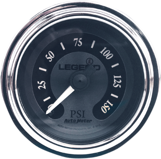 Legend Suspension titanium fairing-mounted LED backlit PSI gauge for motorcycles, displaying pressure readings clearly.