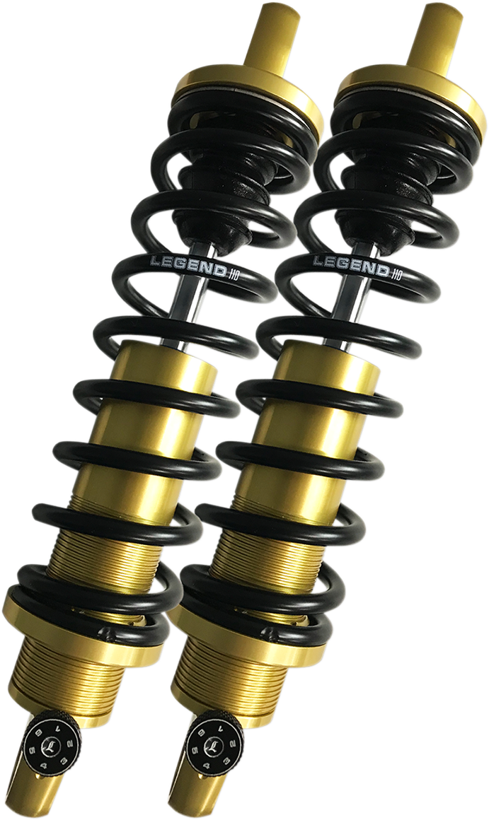Legend Suspension REVO-A shock absorbers, 12-inch heavy-duty gold model, durable suspension components for off-road vehicles.