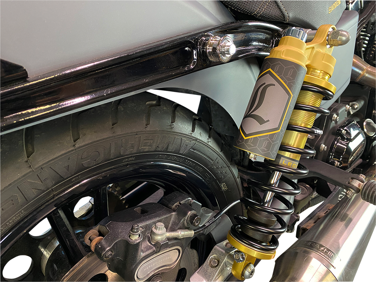 LEGEND SUSPENSION, Legend Suspension Revo ARC Piggyback Shocks for Harley Davidson Dyna 1999-2017, 14-Inch Heavy Duty Gold Part 1310-1917