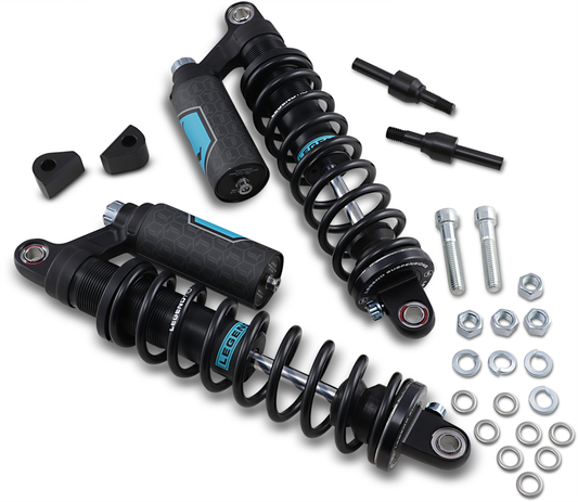 Legend Suspension Revo ARC piggyback shocks in black for Harley FXR 1984-2000, 14-inch length, part #1310-1900.