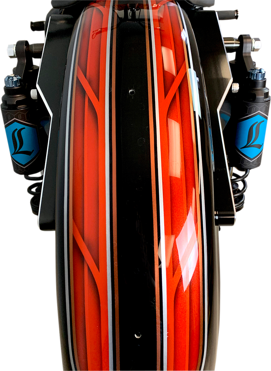 Legend Suspension Revo ARC piggyback shocks for Harley FXR 1984-2000, 14-inch black suspension shocks.