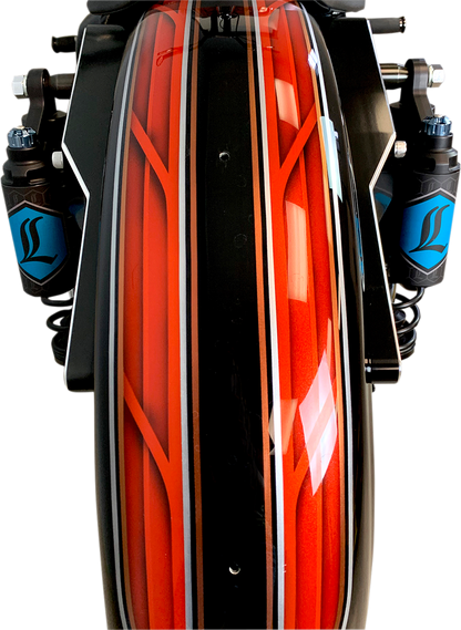 Legend Suspension Revo ARC piggyback shocks for Harley FXR 1984-2000, 14-inch black suspension shocks.
