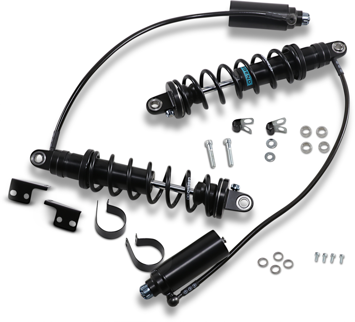 Legend Suspension Revo ARC Remote Reservoir Shocks, 14-inch heavy-duty black off-road shocks for trucks and SUVs.