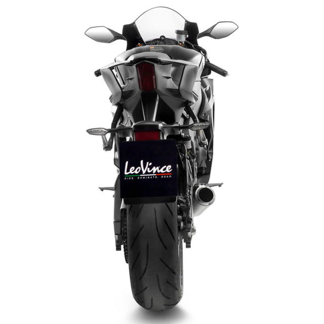 Leovince LV Corsa titanium slip-on exhaust for YZF-R6 2006-2020, showcasing sleek titanium finish and compact design.
