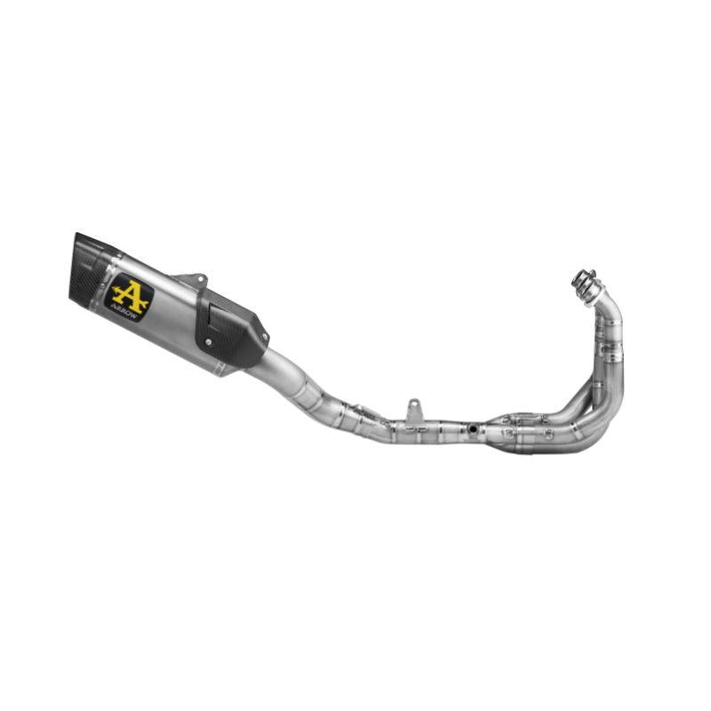 Full titanium Arrow Competition Evo exhaust system installed on a Yamaha YZF R9 2025 motorcycle, showcasing the racing exhaust design.