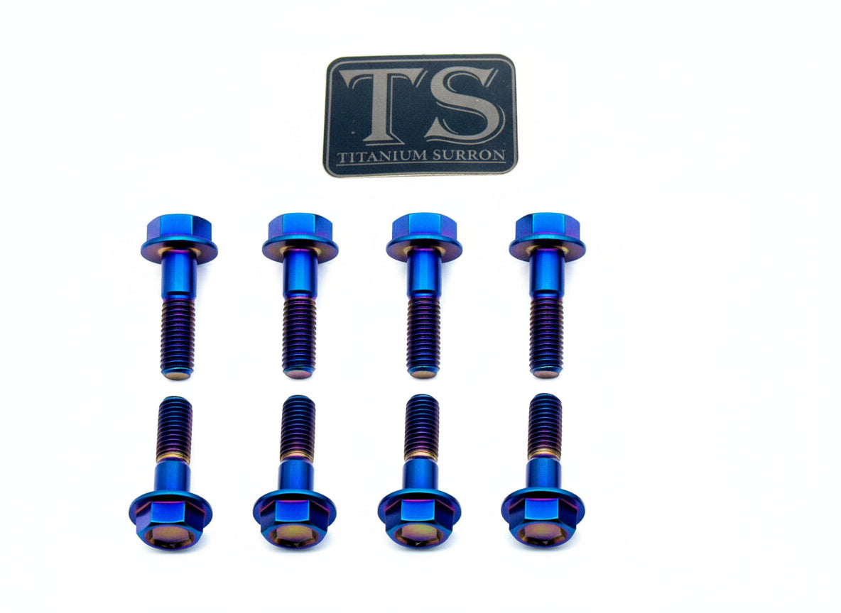 Titanium Surron Altis Sigma drivetrain cover bolt kit with M8x30mm or M8x35mm hex flange titanium bolts, Grade 5 titanium.