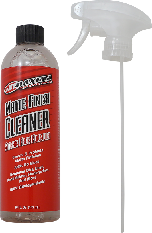 MAXIMA RACING OIL Matte Finish Cleaner, all-purpose dirt and grime remover for matte surfaces, in a spray bottle.