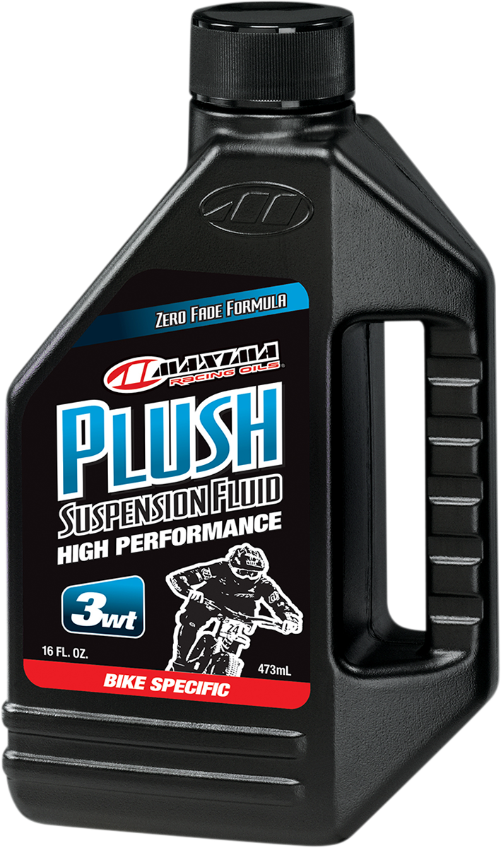 Maxima Racing Oil Plush Suspension Fluid 3 wt in 16 oz bottle, designed for motorcycle and vehicle suspension systems.