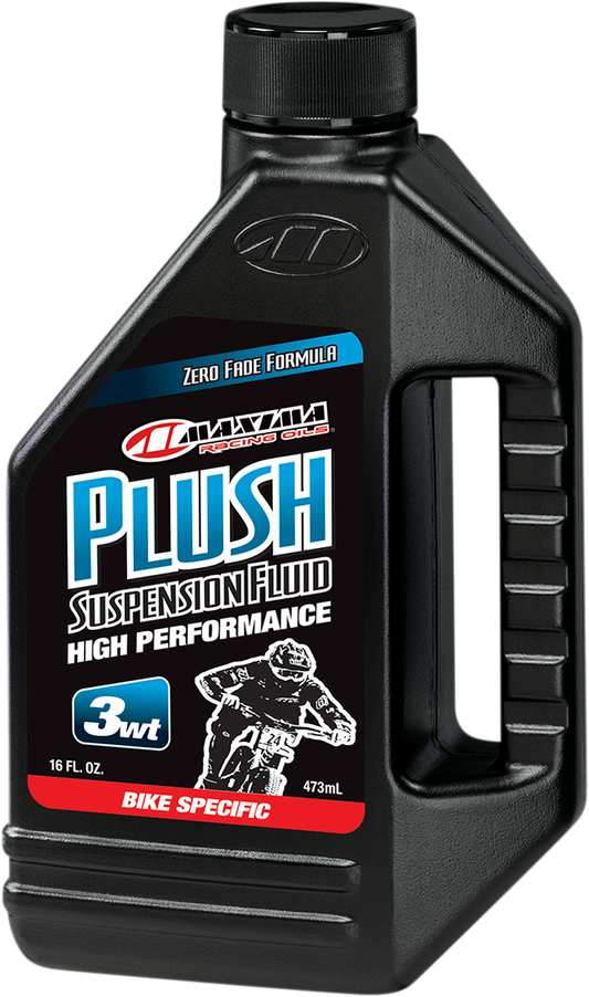 Maxima Racing Oil Plush Suspension Fluid 3 wt in 16 oz bottle, designed for motorcycle and vehicle suspension systems.