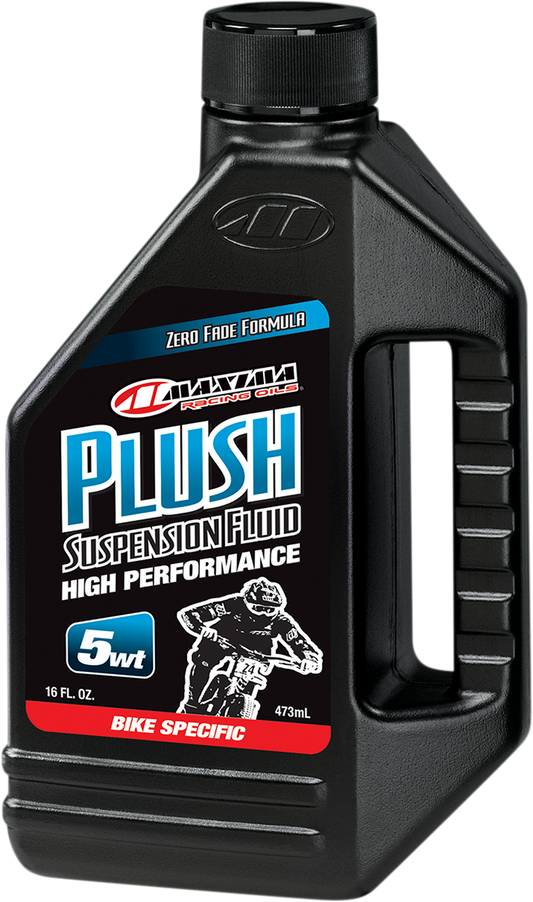 MAXIMA RACING OIL Plush Suspension Fluid 5 wt for mountain bike shocks and forks, 16 fl oz, proven performance for smooth riding.