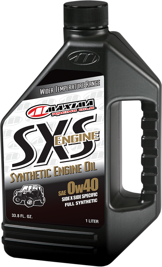 Maxima Racing Oil SXS UTV synthetic 4T oil 0W-40 in 1-liter bottle, designed for high-performance UTV engines.